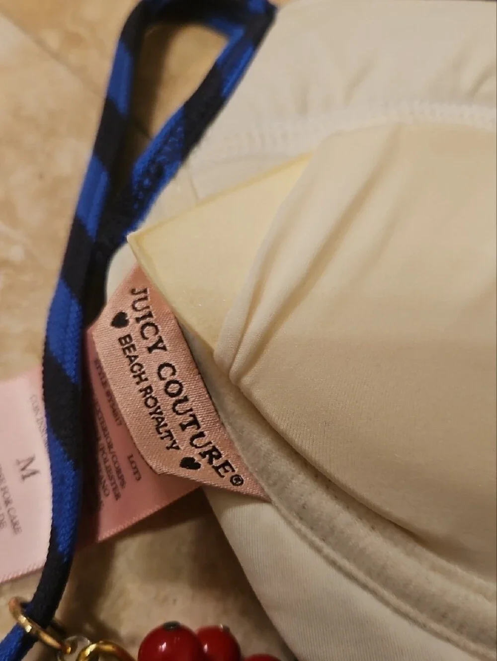 Juicy Couture Navy and White Striped  Bikini Swim with Gold Logo Buttons - Picture 5 of 8